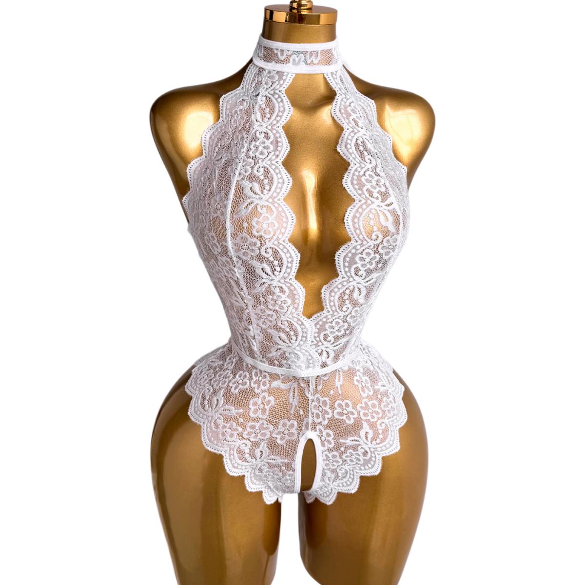 White Halter Neck Floral Lace  – Lace Teddy Lingerie recenzja i cena