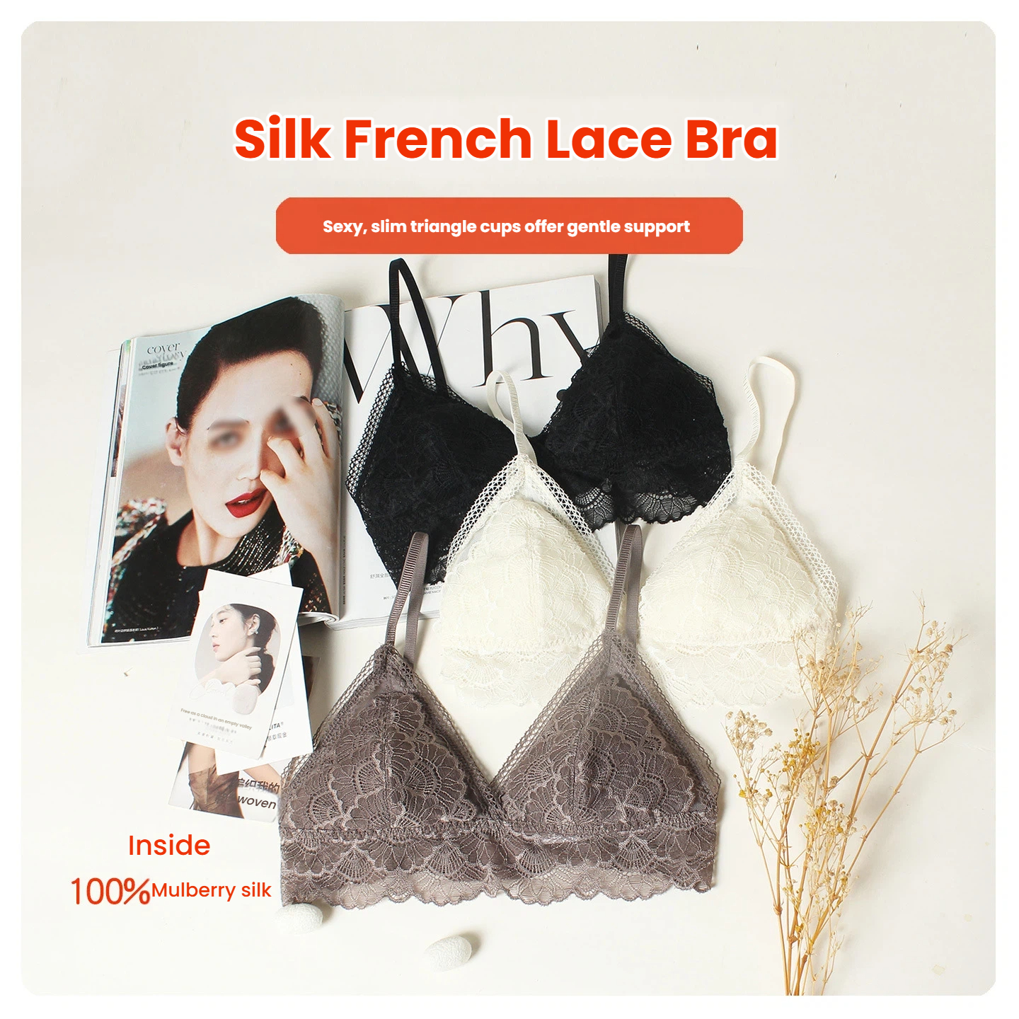 100% Mulberry Silk Triangle Cu – Bralette Wireless Soft recenzja i cena