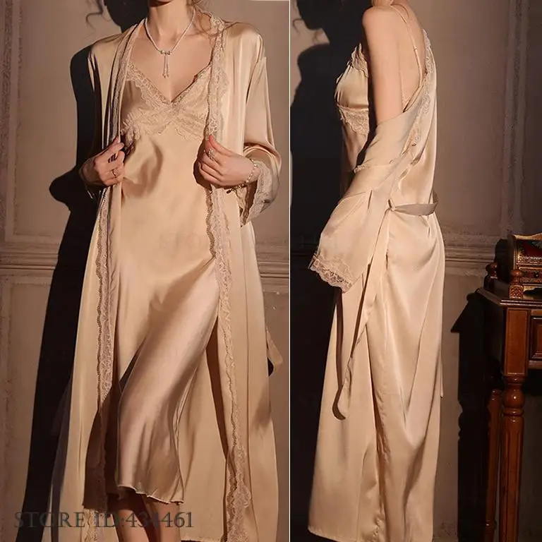 Female Long Robe 2PCS Set Eleg – Robe Silk Women recenzja i cena