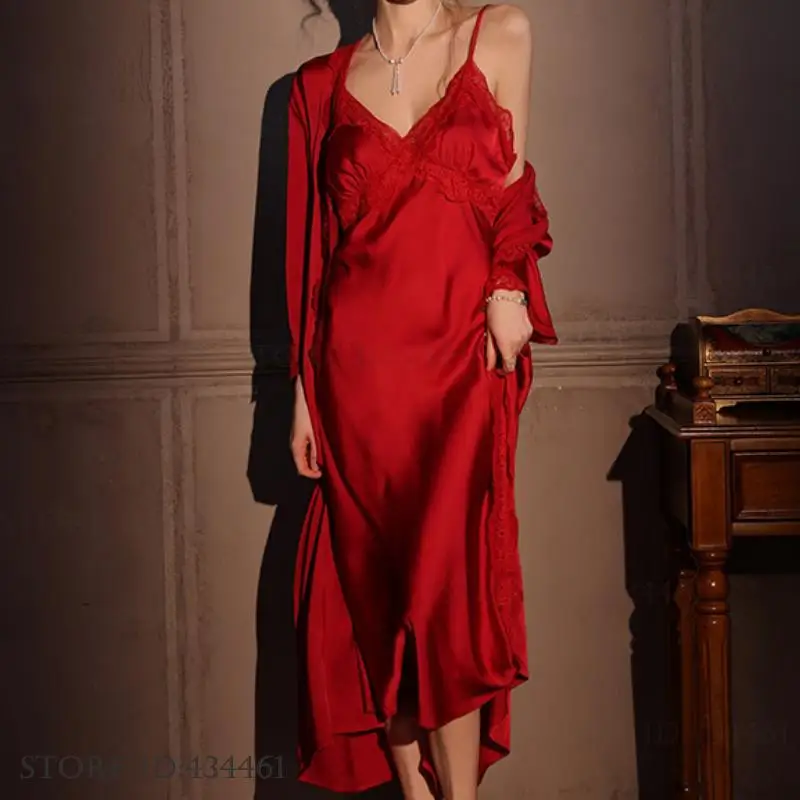 Female Long Robe 2PCS Set Eleg – Robe Silk Women recenzja i cena