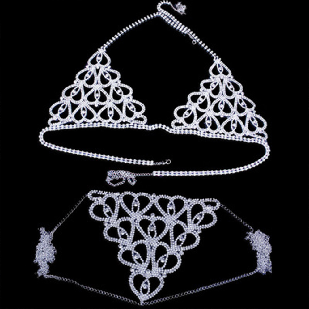 Fashion Rhinestone Heart Bra T – Thong Bikini Women recenzja i cena