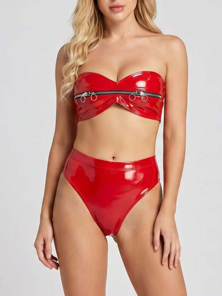 Wet Look PVC Outfit Zipper Bus – Thong Bikini Women recenzja i cena