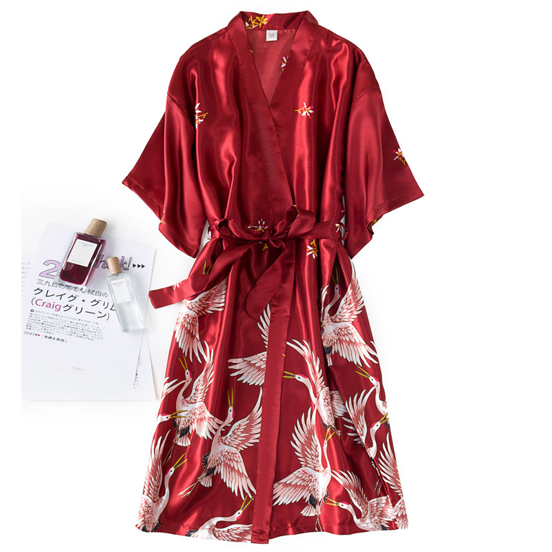 Burgundy Women 2PCS Faux Silk  – Robe Silk Women recenzja i cena